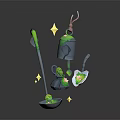 Green And Gray 3D Model Components With Tool Shaped Parts And Yellow Stars